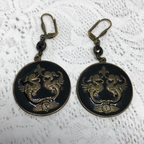 Vintage unique artisan enamel statement earrings - Picture 1 of 5